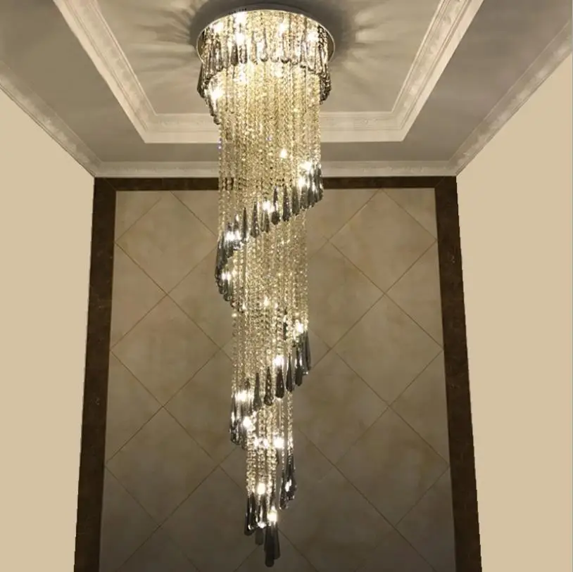 

Modern Chandelier Lighting Staircase Smoke gray Crystal Lamp Spiral Design Home Decoration Lighting Fixtures