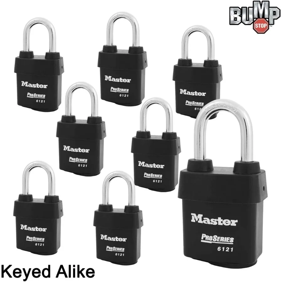 Oito cadeados da série Pro de alta segurança 8 6121NKALF-8 com tecnologia BumpStop para proteção aprimorada em uso comercial industrial