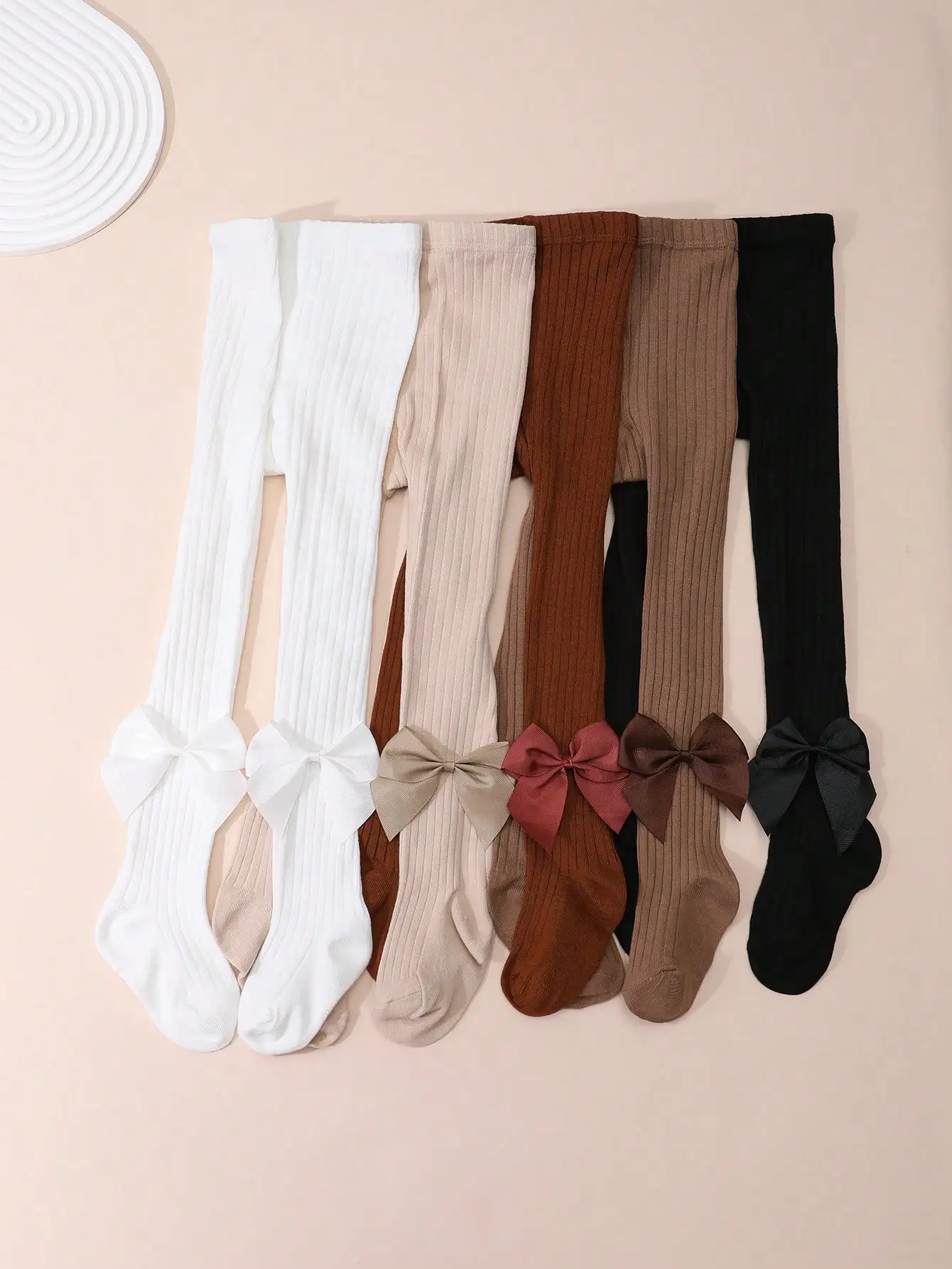 5Pcs Children's Bow Ribbed Tights 0-12Y Anti-Scratch Elastic Nylon Pantyhose Girls All Season Comfortable Casual Leggings view 4