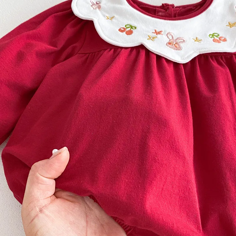 0-3Y Baby Rompers Spring Autumn Long Sleeve Embroidery Romper for Toddler Infant Princess Red Jumpsuit Bodysuit Children Outfits