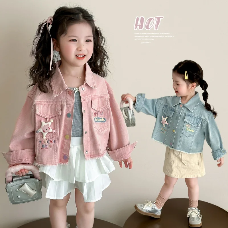 

Kids Jacket Spring Autumn Pop Coat Age2-9Y Baby Girl Casual Fashion Denim Coat Tween Classical Outwear Child Korean Style Jacket