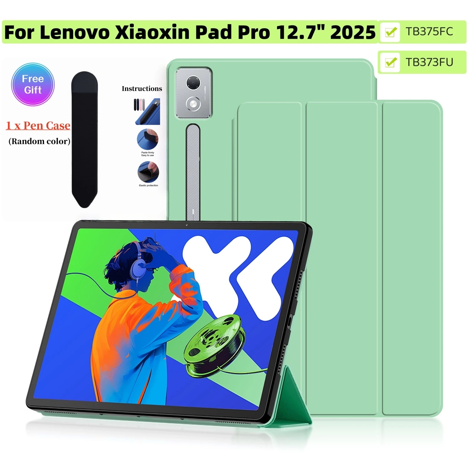 

Чехол для Lenovo Xiaoxin Pad Pro 2025 12,7 дюйма, мягкая задняя часть из ТПУ, тройная подставка, чехлы для планшетов Lenovo Idea Tab Pro, чехол TB-375FC