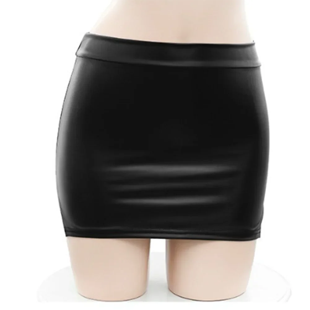 Women PU Leather Wet Look Slim Short Skirt Sexy High Waist Breathable Skirt Club Streetwear Female Cosplay Secretary Skirts