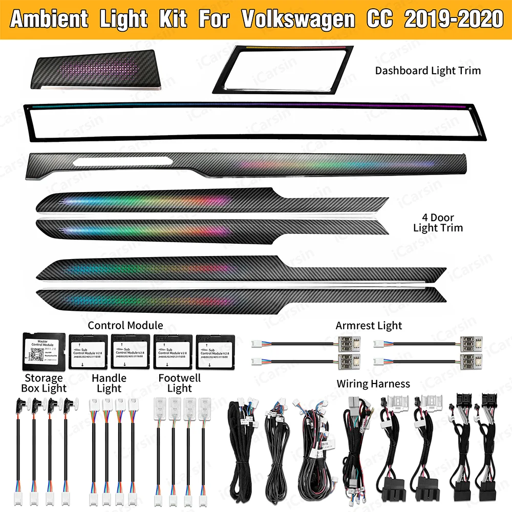 Upgrade Full Set Symphony Car Interior Ambient LED Lighting for Volkswagen Arteon 2019-2020 Strip Accessories Decoration