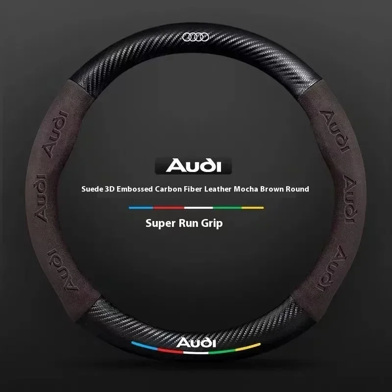 Car AntiSlip Carbon Fiber Leather Steering Wheel Cover For Audi A3 A4 A5 A6 A7 A8 Q1 Q2 Q3 Q5 Q7 Q8 S3 S4 S5 S6 RS3 RS4 RS5 TT