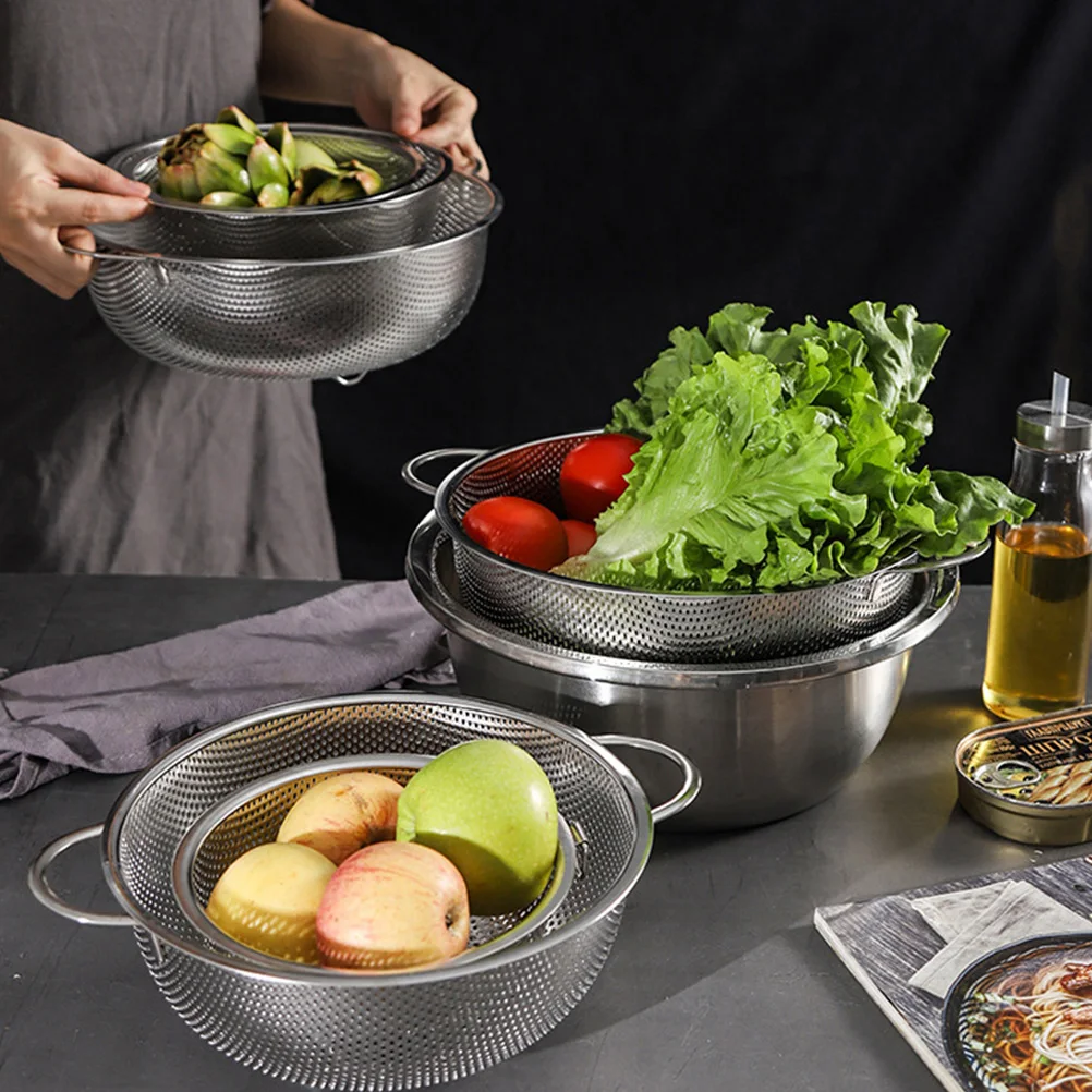 

1pc 25 5cm Stainless Steel Porous Fruit Basket Porous Fruit Basket Rice Washing Vegetable Kitchen Storage