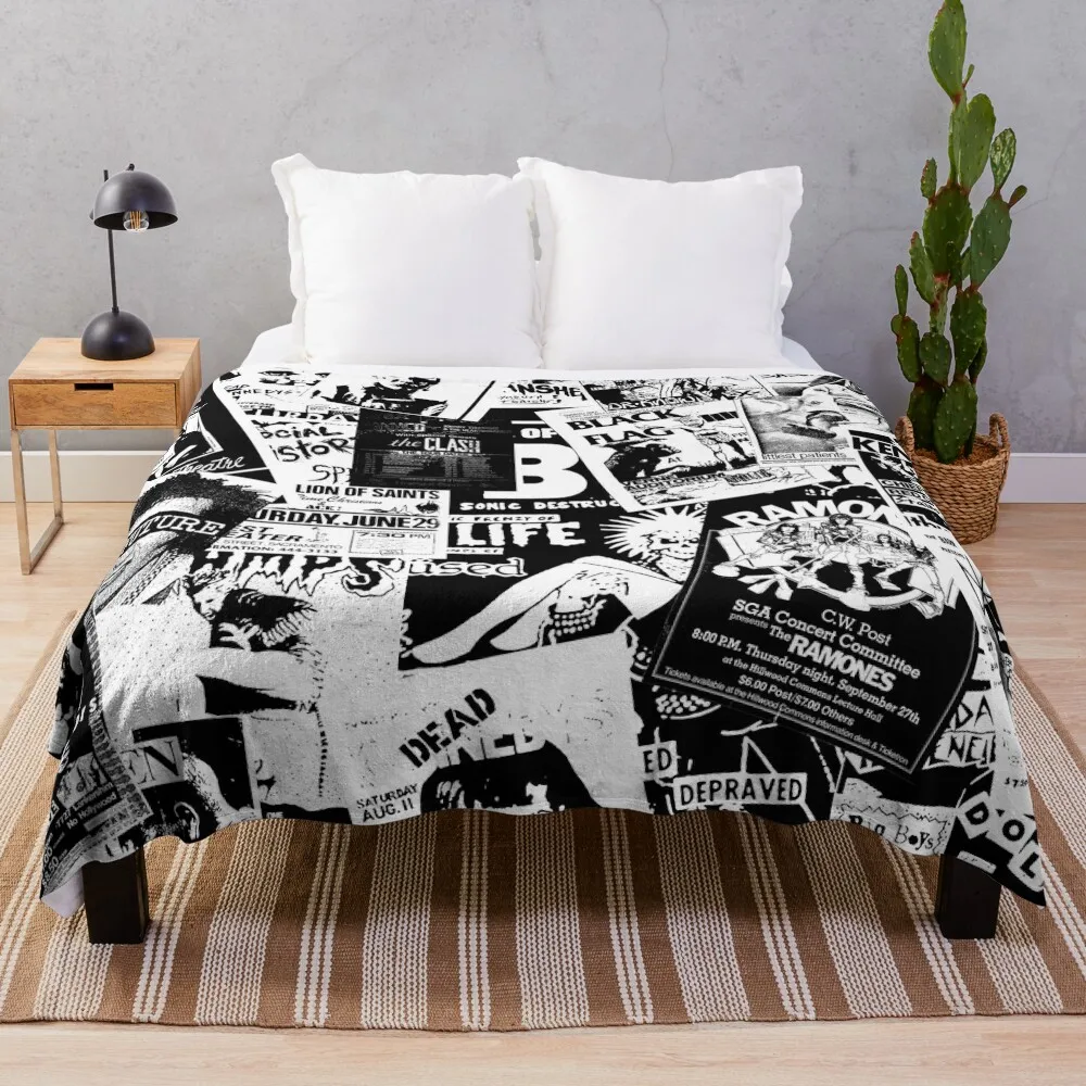 

Punk Flyers Collage Throw Blanket Luxury Designer Furry Travel Shaggy Blankets