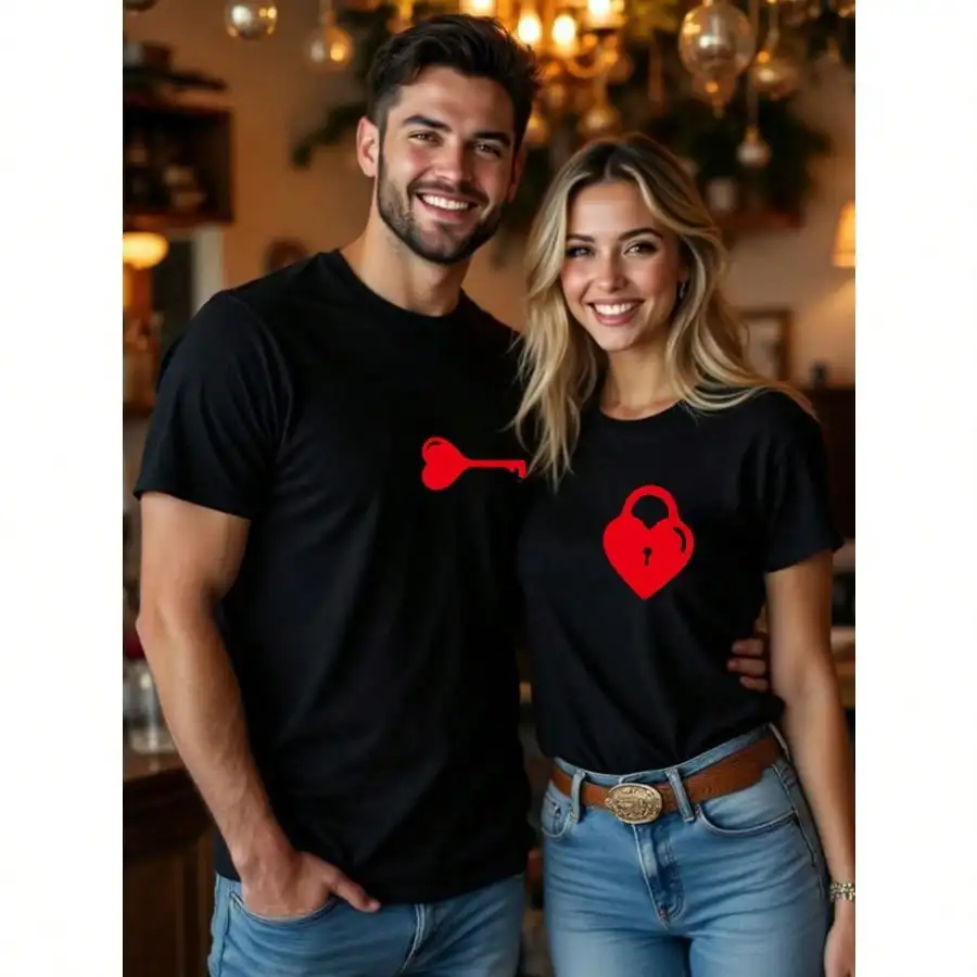 Abiti da coppia per San Valentino, sbloccerà il tuo cuore con un design semplice ed elegante con stampa di lettere da donna