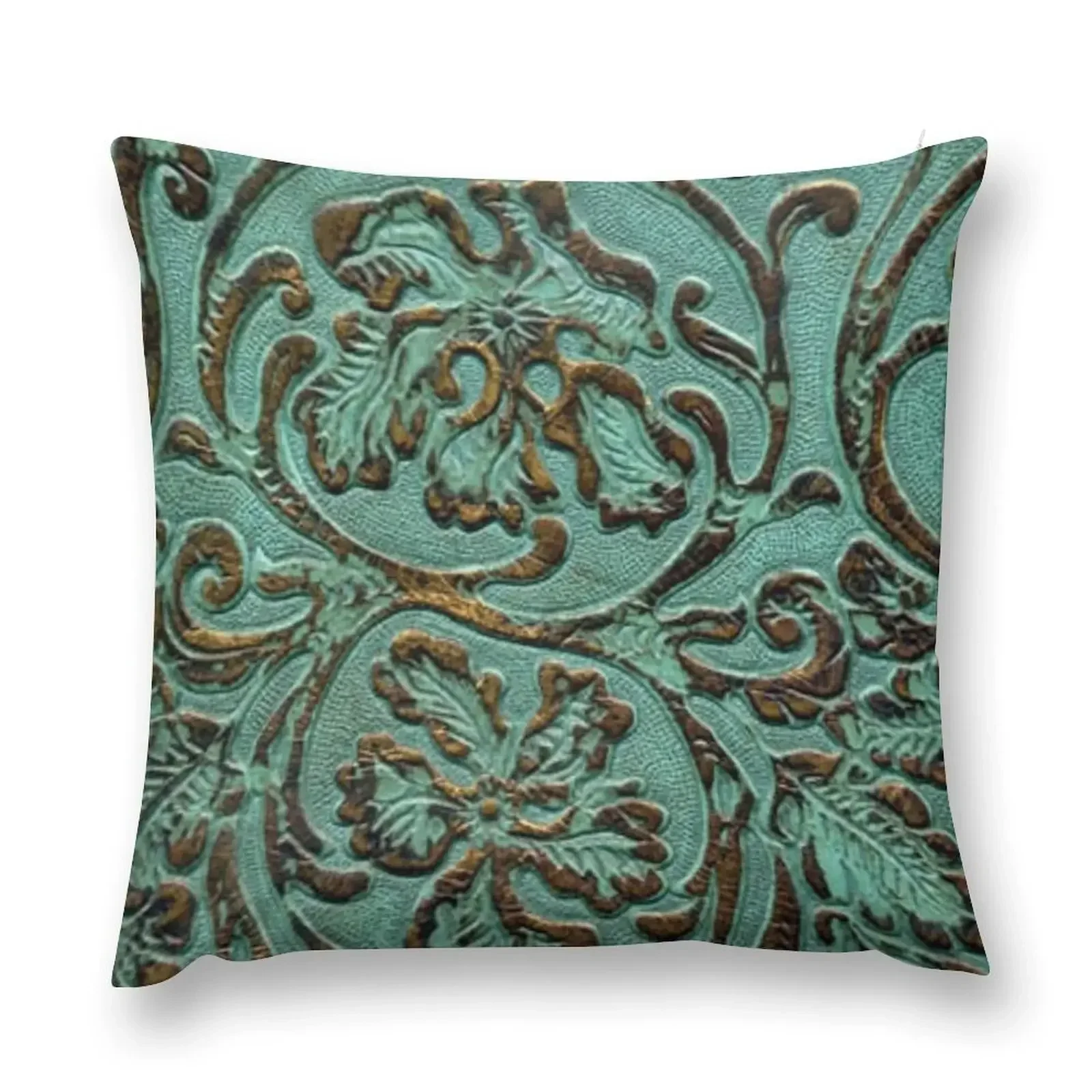 

Aqua Flowers Tooled Leather Pattern Throw Pillow Covers For Sofas Cushion Child pillow