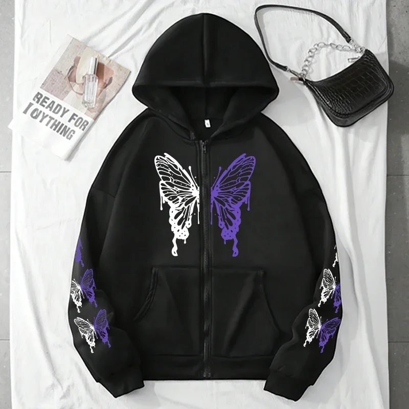 All Season Kids Urban Casual Fashion Y2K Coats New Arrival Boys Girls Hoodie High Grade Butterfly Printed Zip-up Sweatshirts