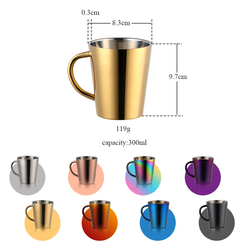 1/2PCS Double Wall Stainless Steel Coffee Mug 300ml Portable Rainbow Cup Travel Tumbler Milk Tea Cups Double Office Water Mugs