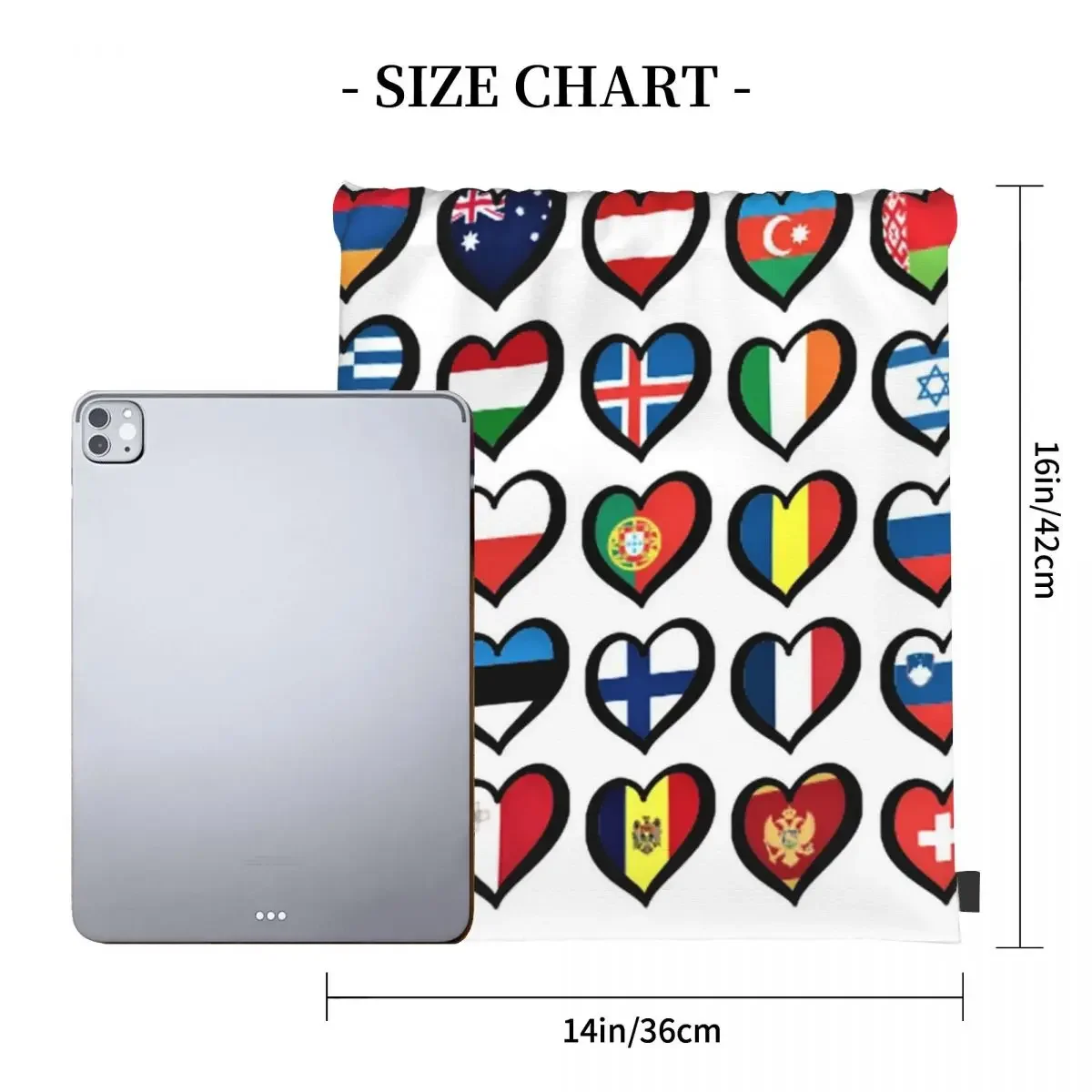 Eurovision Song Contest Flags Hearts Backpacks Drawstring Bags Drawstring Bundle Pocket Sports Bag BookBag For Travel Students