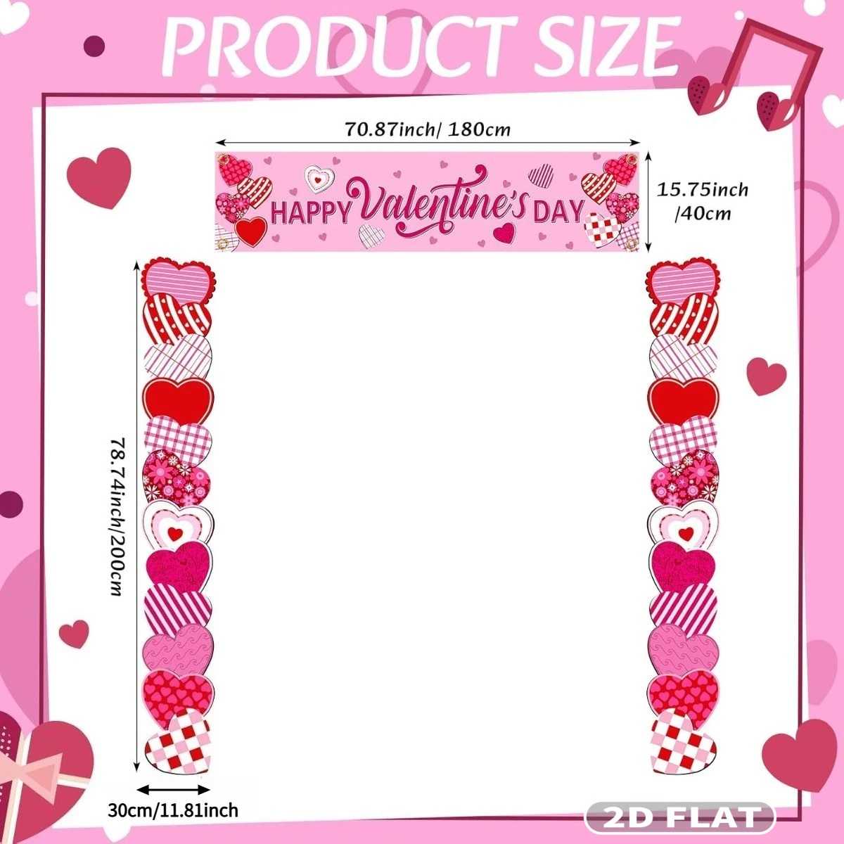 3pcs Valentine‘s Day Party Door Banner, Polyester Heart Banner 71x12Inch&12x19Inch Happy Valentines