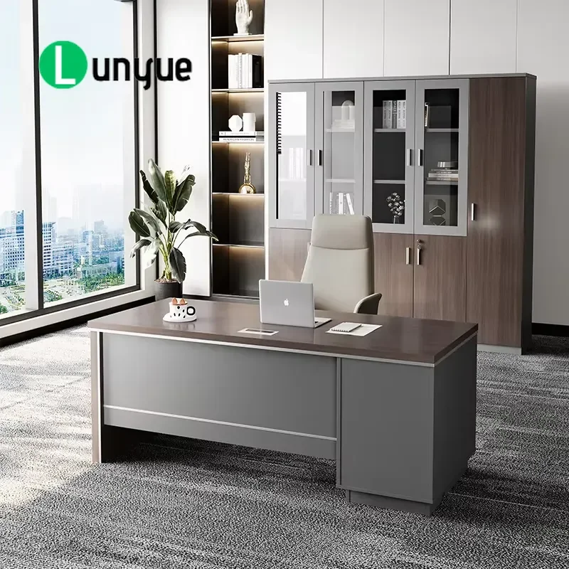 Custom Modern Eco-friendly Durable Wooden Computer Desk Double Storage Office Workstation Furniture for Home Business Use