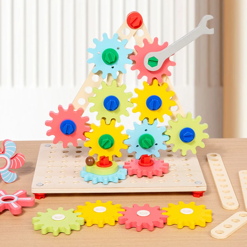 Giocattoli in legno Coordinazione occhio-mano ingranaggi di giunzione blocchi di costruzione viti avvitate dadi di smontaggio giocattoli da tavolo per la cognizione del colore