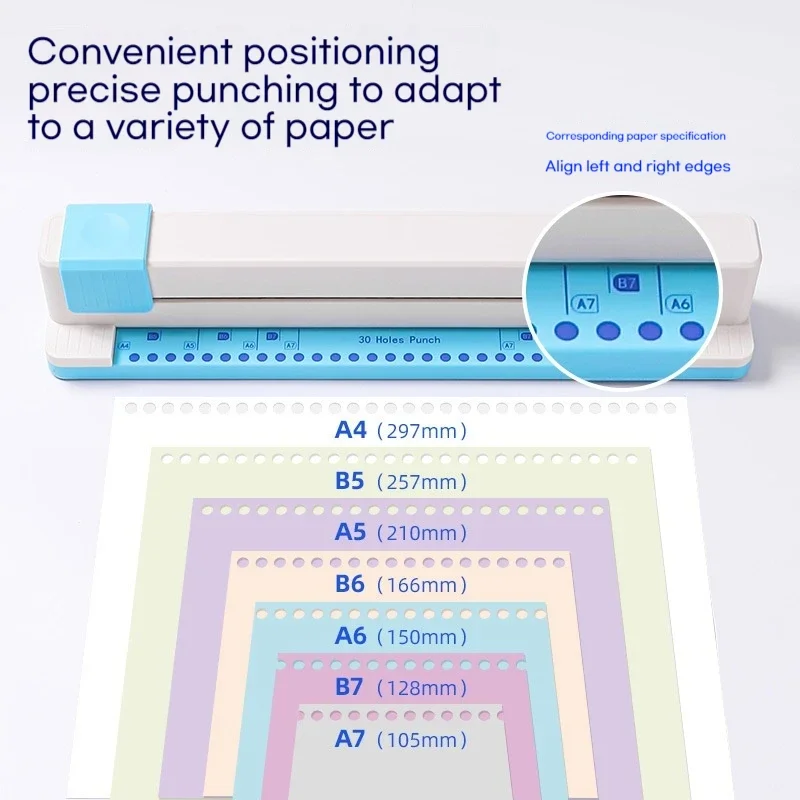ใหม่ 30 Hole Punch A4 B5 A5 B6 A6 B7 A7 กระดาษ DIY Hand Push Perforated Puncher เครื่องเขียนโรงเรียนหลวม Notebook Planner