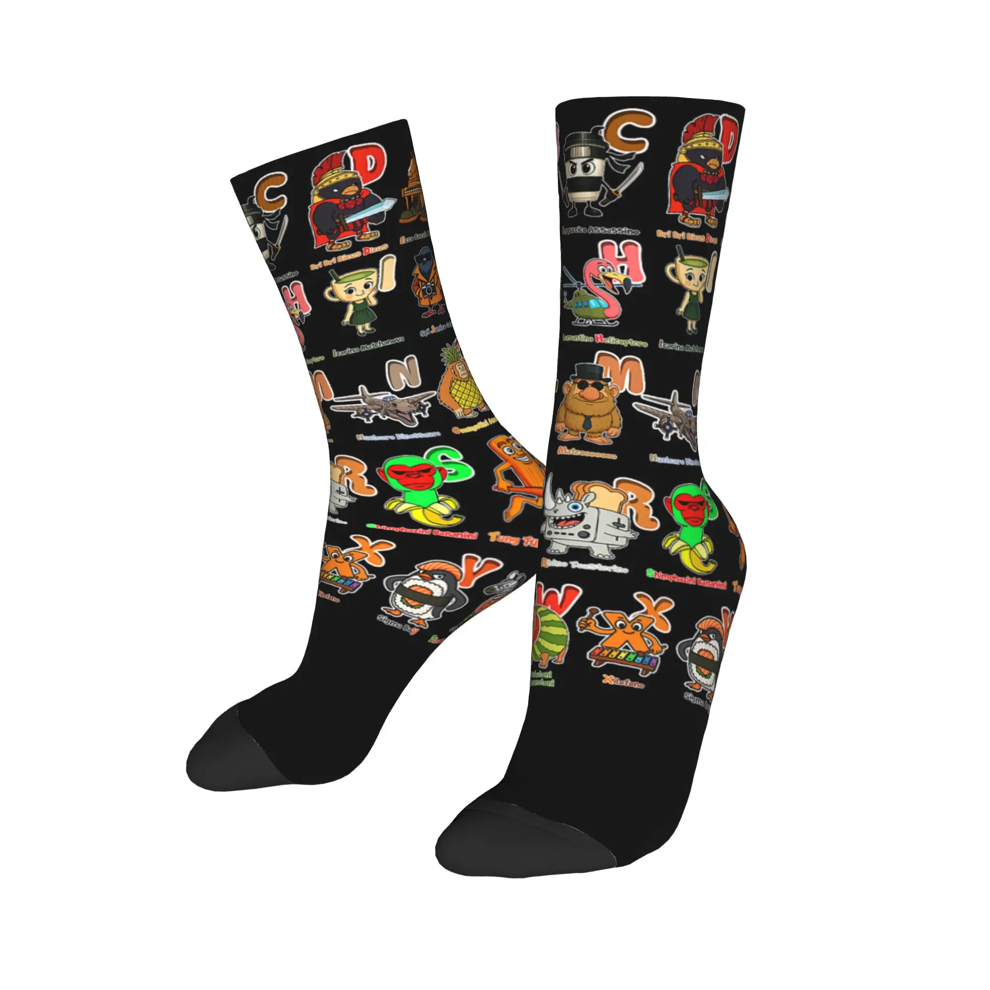 Fashion Men's Socks Casual Italian Brain Rot Characters Brainrot Sock Polyester  Sport Women Socks Spring Summer Autumn Winter