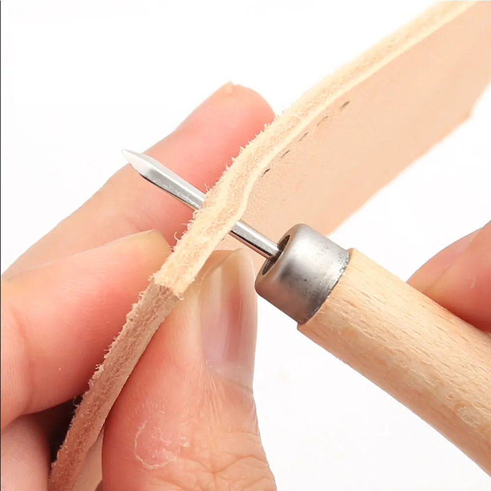 1pc Leather Craft Wooden Diamond Rhombus Awl 3mm 4mm 5-6mm DIY Leather Stitching Sewing Awl Leathercraft Punch Tool Accessories