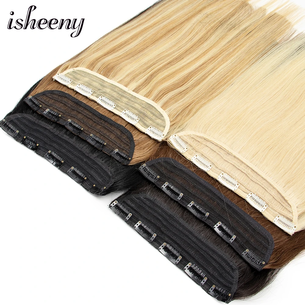 

Isheeny Clip In One Piece Brazilian Hair Clips Tic Tac 5 clips 14" 18" 22" Remy Hair piece Straight Clip Human Hair Extensions