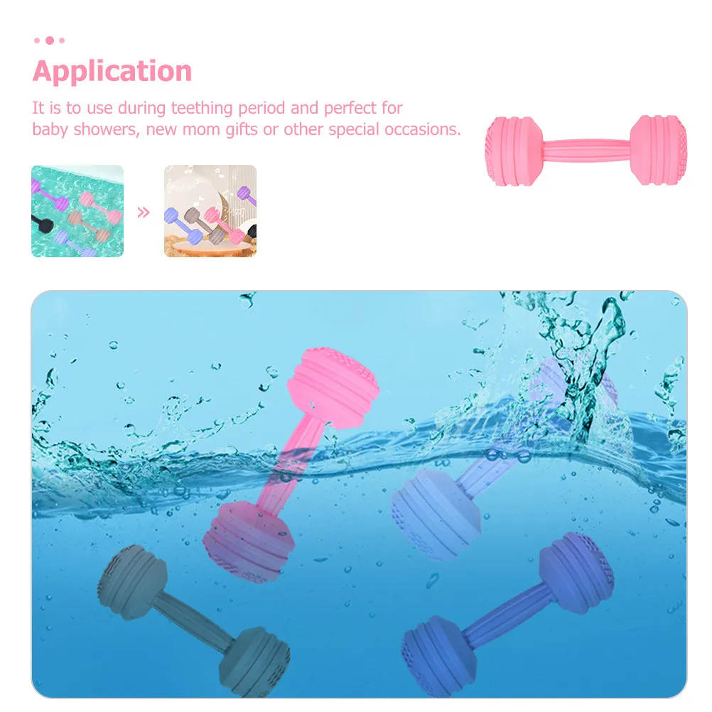 Baby Silicone Teether Baby Dumbbell Infant Rattle Sensory Teething Tool Gum Massager Soothing Color Stimulating