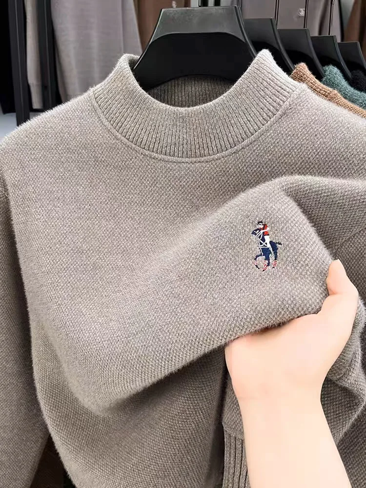 

Designer brand embroidered round neck sweater men's new fashionable Paul knit sweater winter velvet thick warm casual pullover