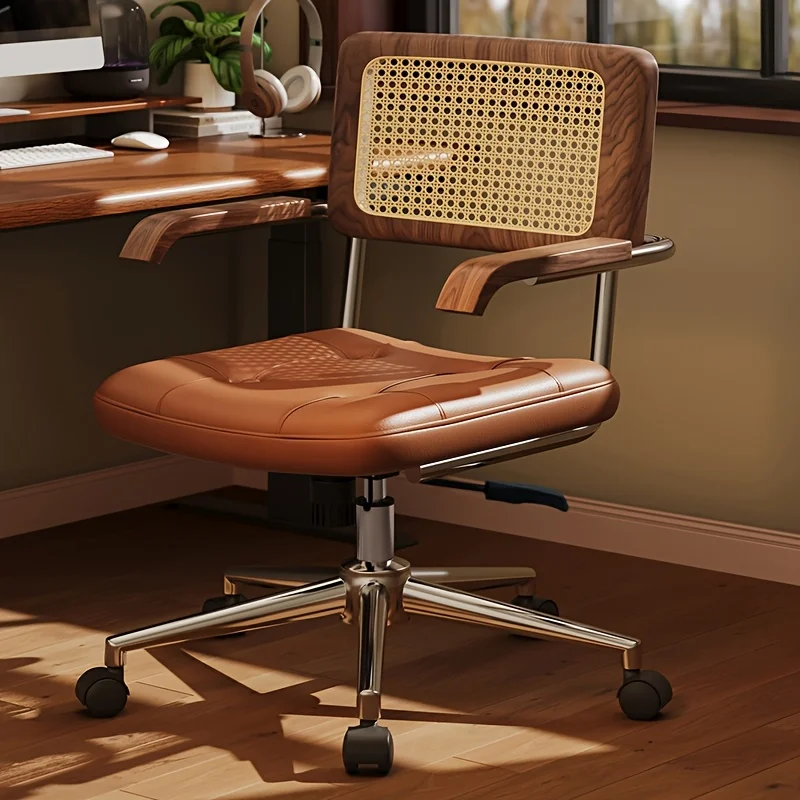 Office Chair Home Computer Chair Comfortable Long Sitting Hours Bedroom Study Rattan Swivel Chair Vintage Dorm Backrest  Chair