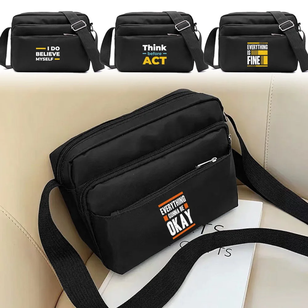 

Adjustable Strap Fashion Crossbody Bag Large Capacity phrase Pattern Short Trip Storage Shoulder Bag Daily Portable Shopping Bag