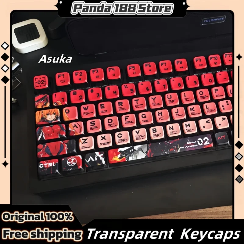 Asuka Themed Keycaps 120key Asa Cherry Profile Pbt Thermal Sublimation Four Sided Transparent Customized Anime Peripheral Keycap