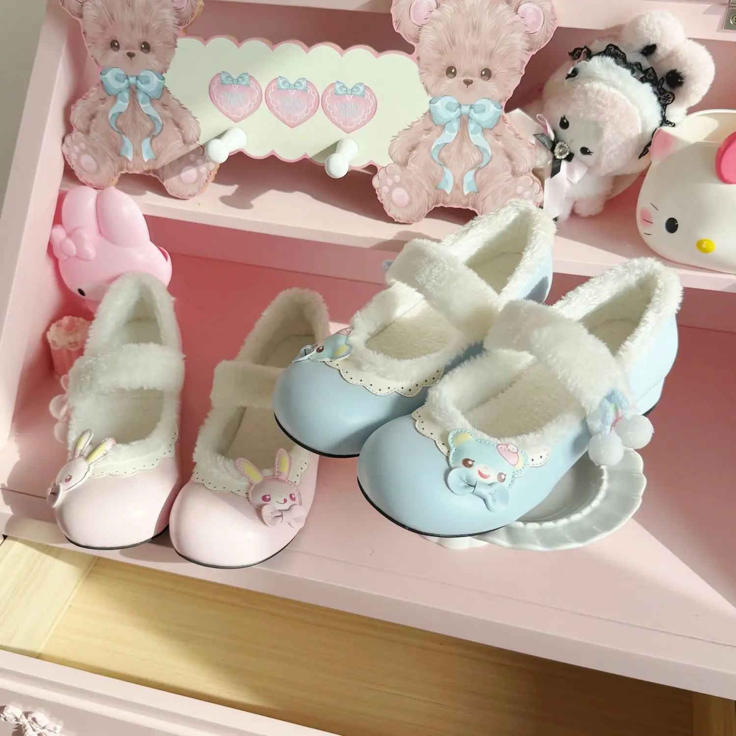 Image of Pumps mit mittlerem Absatz, Winter-Plüsch-Lolita-Originalschuhe mit 3 cm Absatz, japanische süße Cartoon-Mp-Tochterkleidung, Jojifuku Y2k-Accessoires