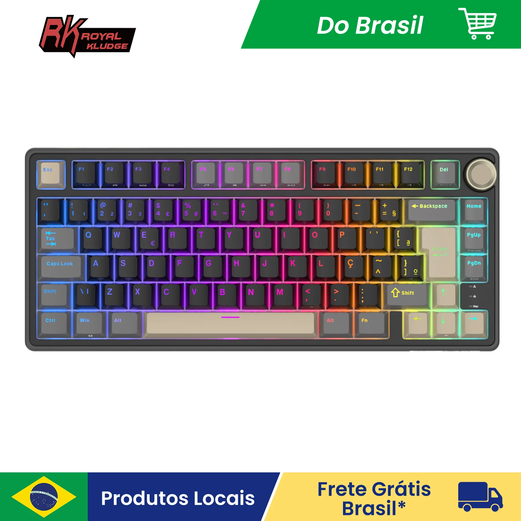 DIRETO DO BRASIL Teclado Mecânico RKR75 Royal Kludge  ABNT 75% SKYCYAN com Fio