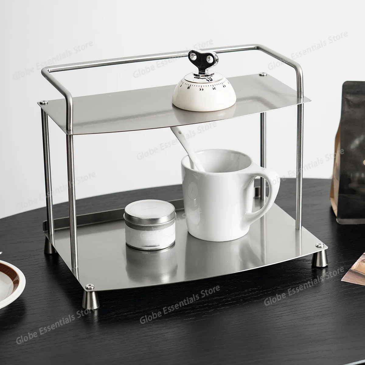 

Stainless Steel Multi-Tier Organizer, Heavy Duty Kitchen Counter Display Shelf for Coffee Mugs , Commercial Grade Storage Rack