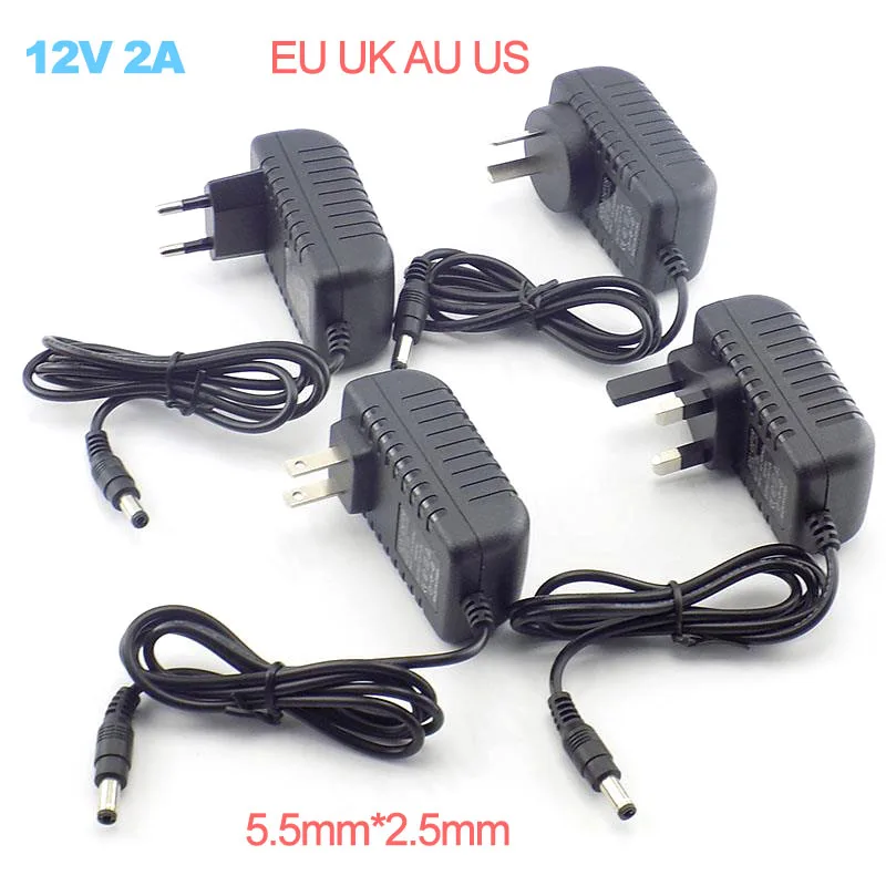 Adapter zasilacz AC DC 12V 2A 2000ma zasilacz EU UK AU US ładowarka ścienna do lampki LED 5.5mm * 2.5mm M20