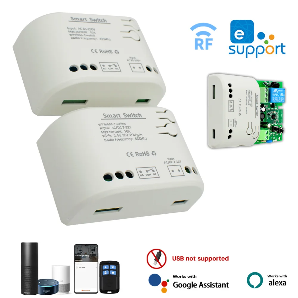 

Ewelink 1Ch RF433 Wi-Fi управление инчарованием реле модуль автоматизации для ворот/водонагревателя/переключатель освещения поддержка Alexa/Google Home