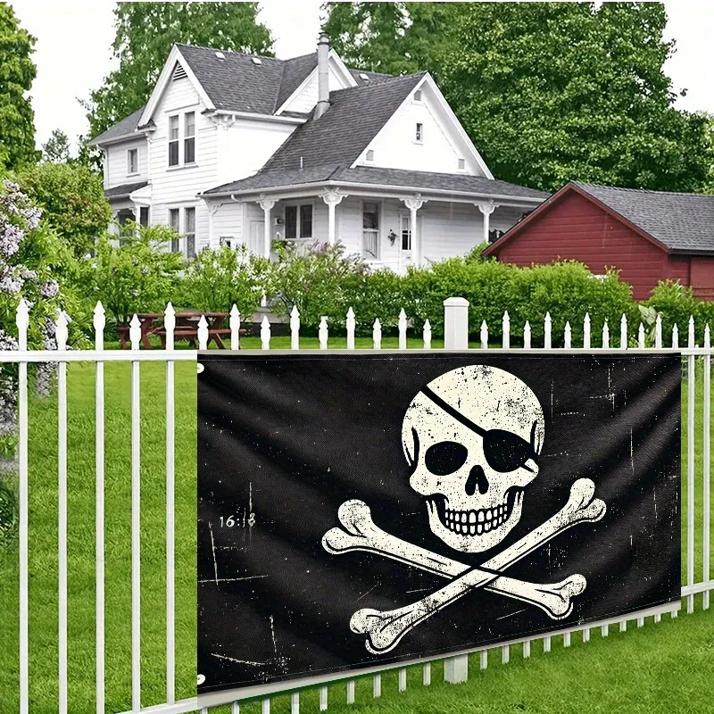 Hintergrundstoff mit Piratenschädel und gekreuztem Knochen – multifunktionale Wanddekoration, geeignet für Zuhause, Büro und Outdoor-Partys