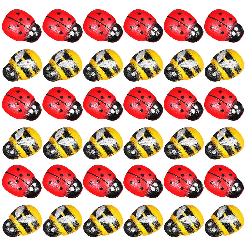 

400Pcs Wood Mini Bee Ladybug Ornament DIY Craft Supplies Tiny Decorations Micro Landscape Making Accessories Bee Stickers