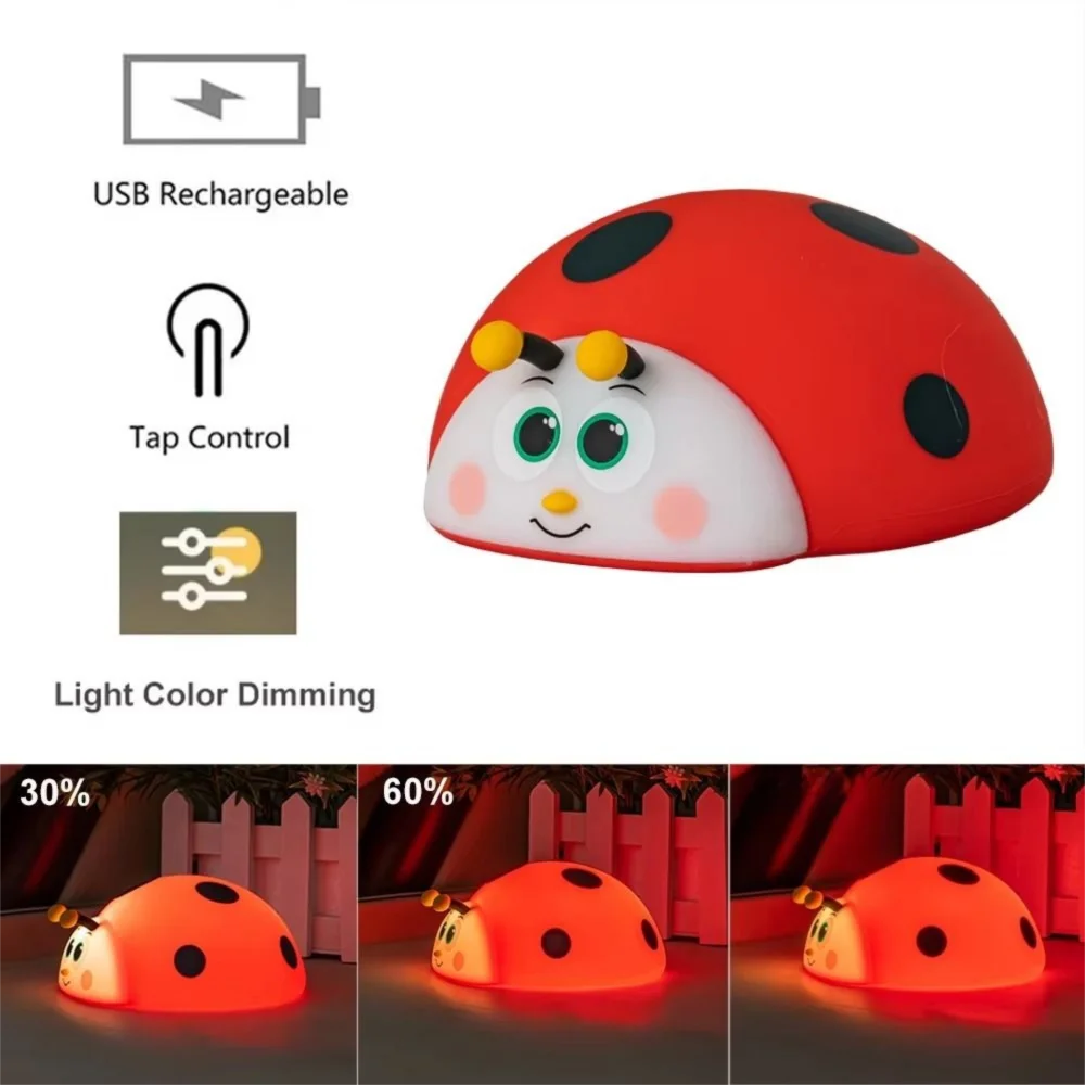 

Touch Control Ladybug Night Light Type-C Rechargeable Eye Protection Nursery Sleeping Lamp Soft Light Squeezable