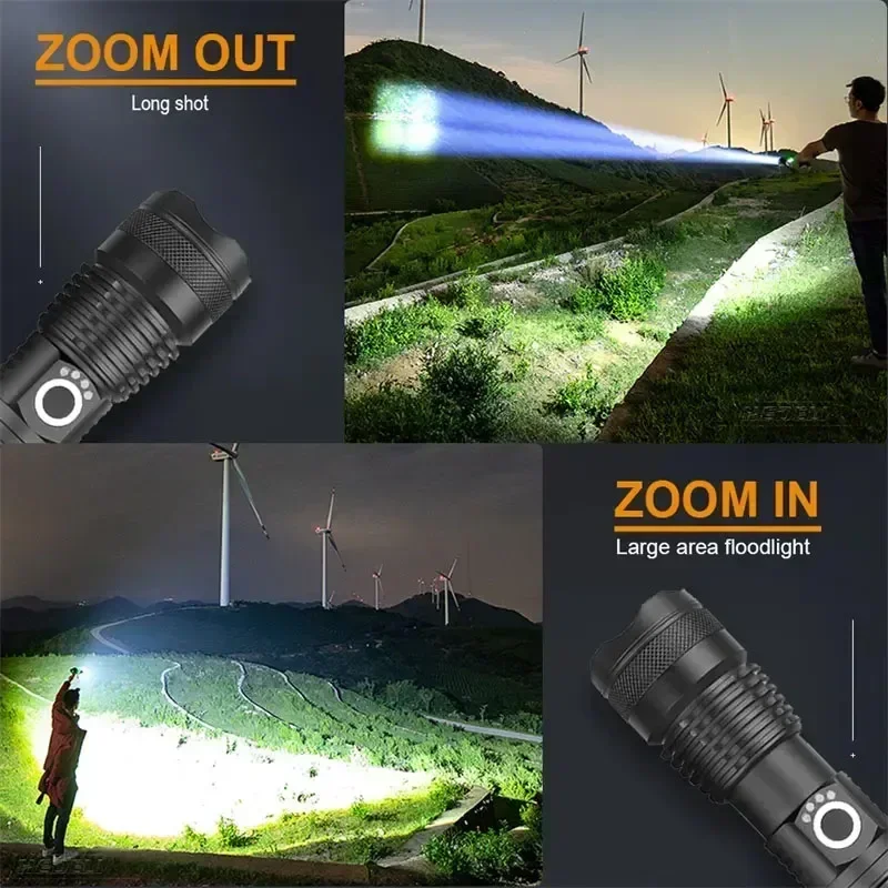 مصباح يدوي تكتيكي عالي الطاقة قابل لإعادة الشحن من سبائك الألومنيوم مصباح ZoomTorch للتخييم الليلي في الهواء الطلق والصيد