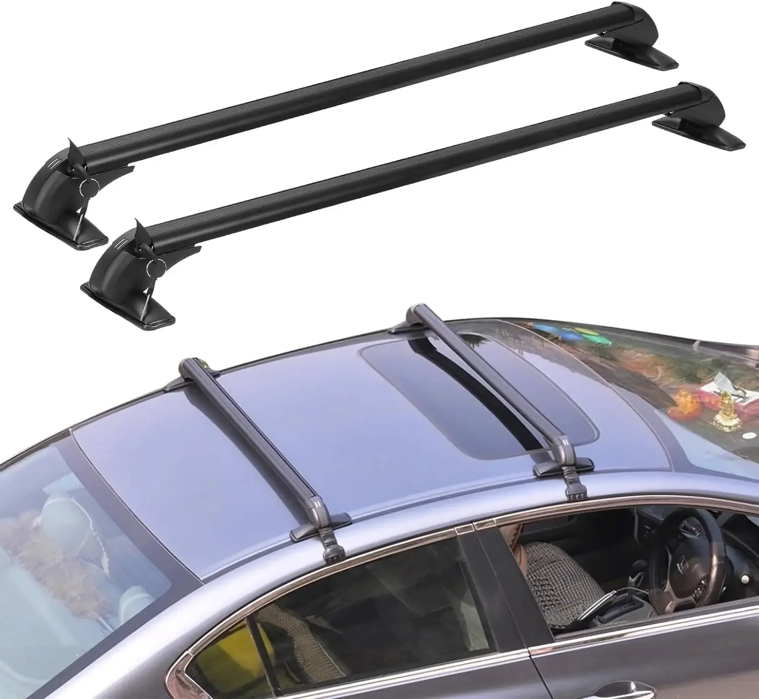 43inch Universal Car Roof Rack, Anti-Theft Lock, Aluminum Rack Cross Bars | Adjustable Window Frame for Bike Kayak Cargo Luggage