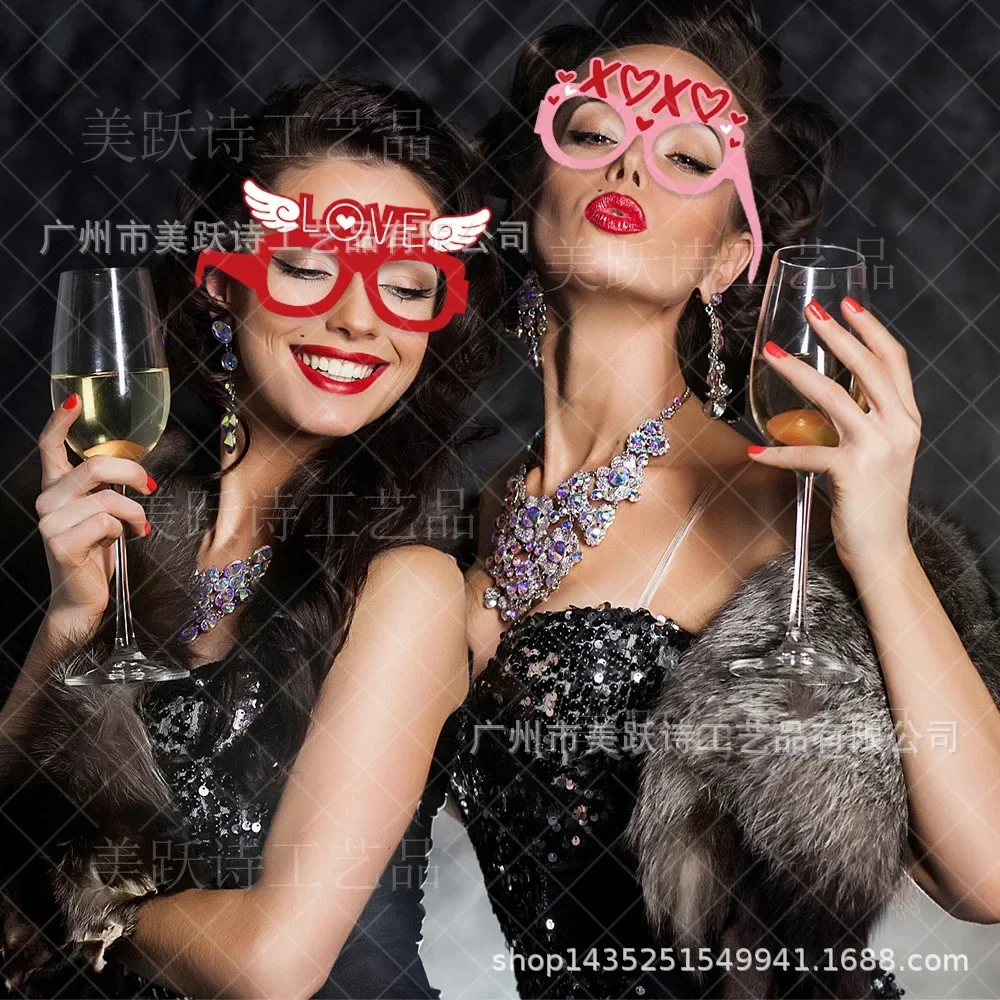 Pink Red Valentine Party Party Glasses Love Heart Shaped Photo Props Miss You Love XOXO Kiss Me Happy Valentine's Day Decor 2025