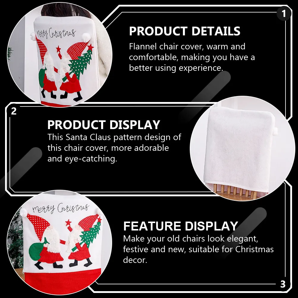 1Pcs Christmas Chair Cover Flannel Santa Claus Pattern Chair Protector Xmas Seat Cover Dining Room Party Decoration Festival