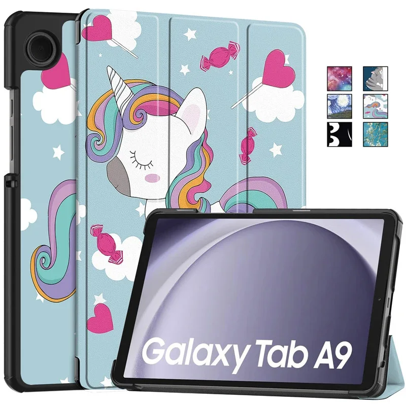 Funda For Samsung Galaxy Tab A9 Case 8.7 inch Cute Painted Fold Leather Cover For Coque Galaxy Tab A9 8.7 SM X110 X115 Case Kids