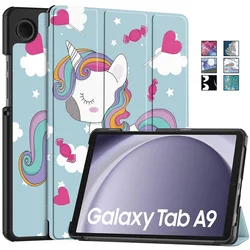 Funda For Samsung Galaxy Tab A9 Case 8.7 inch Cute Painted Fold Leather Cover For Coque Galaxy Tab A9 8.7 SM X110 X115 Case Kids