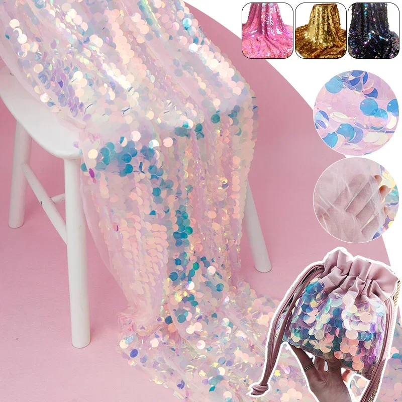 Pink Mermaid Scale Dreamy Sequins Fabric Glitter Tablecloth Wedding Stage Background Laser Iridescent Shiny Shooting Decor Party