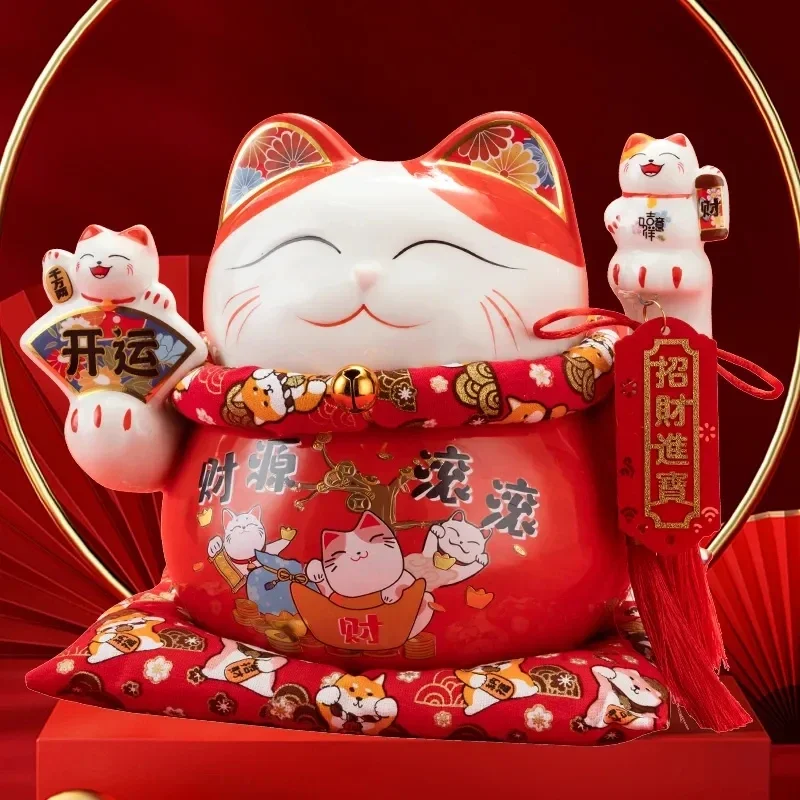 

6.5/8.5 Inch Ceramic Beckoning Cat Maneki Neko Ornament Swing Lucky Fortune Cat Feng Shui Decoration Centerpiece Business Gift