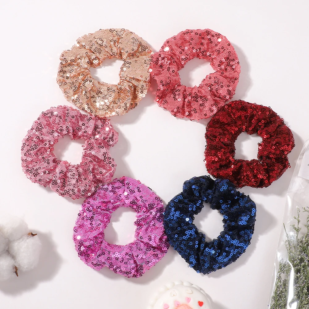 

180pcs/set Random Sparkly Sequin Scrunchies Glitter Hair Ties Ropes for Women Girls 3.9'' Elastic Hair Bands Hair Accessories
