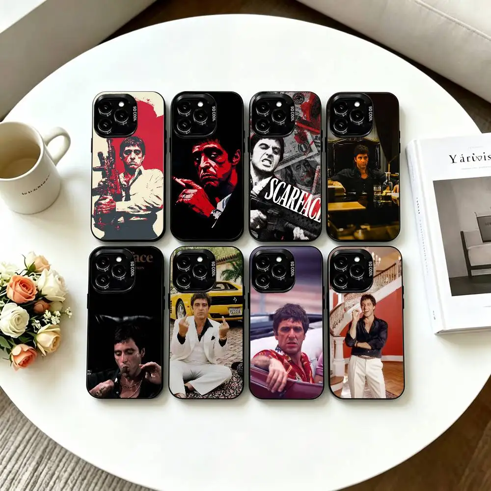 

Movie S-Scarfaces Tony M-Montana Phone Case For iPhone 17,16,15,14,13,12,11 Plus,Pro Max,XS,Colored Silver Plated Inside Cover