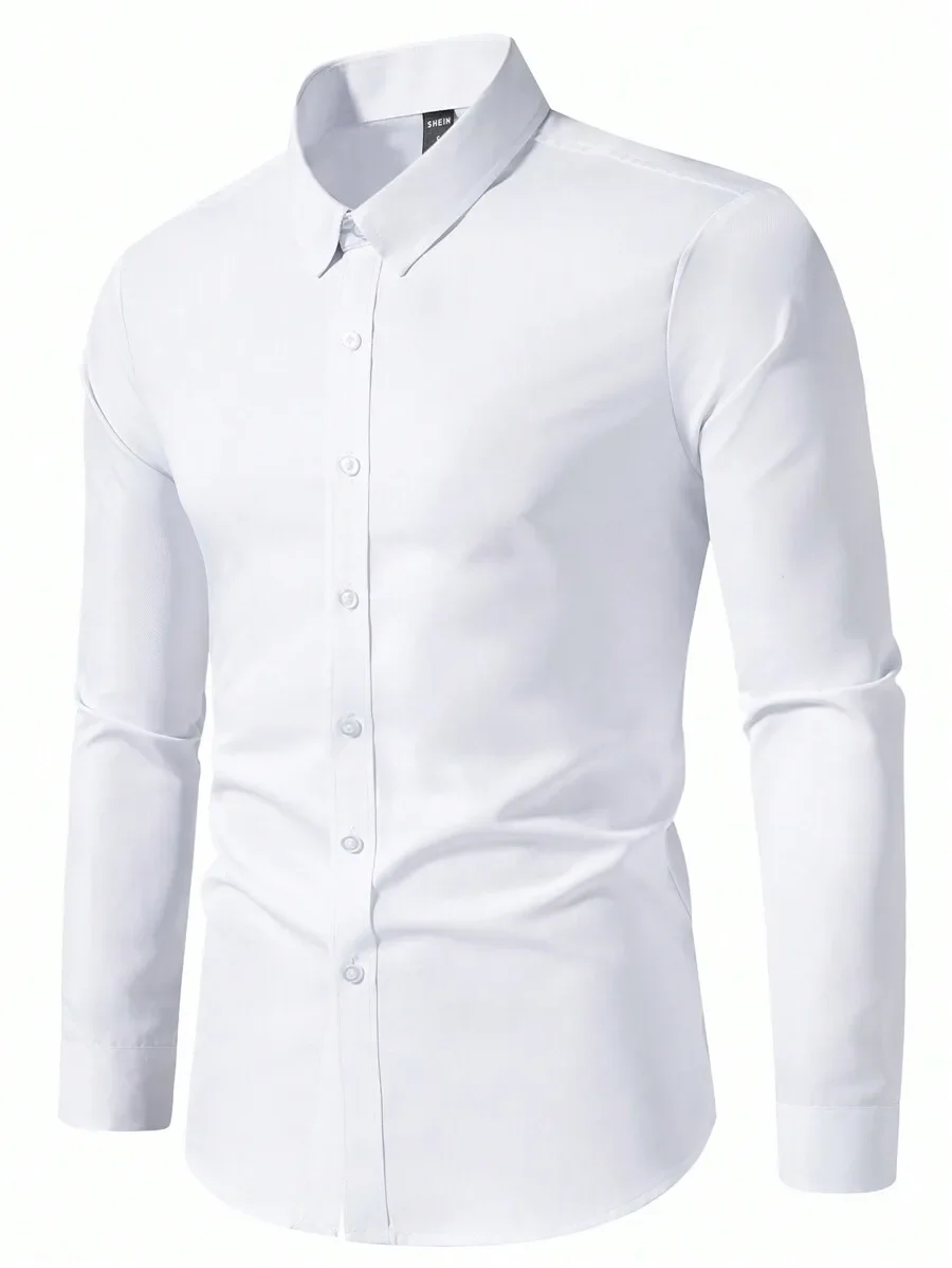 

Men's Solid Color Button-Front Long Sleeve Shirt for Fall