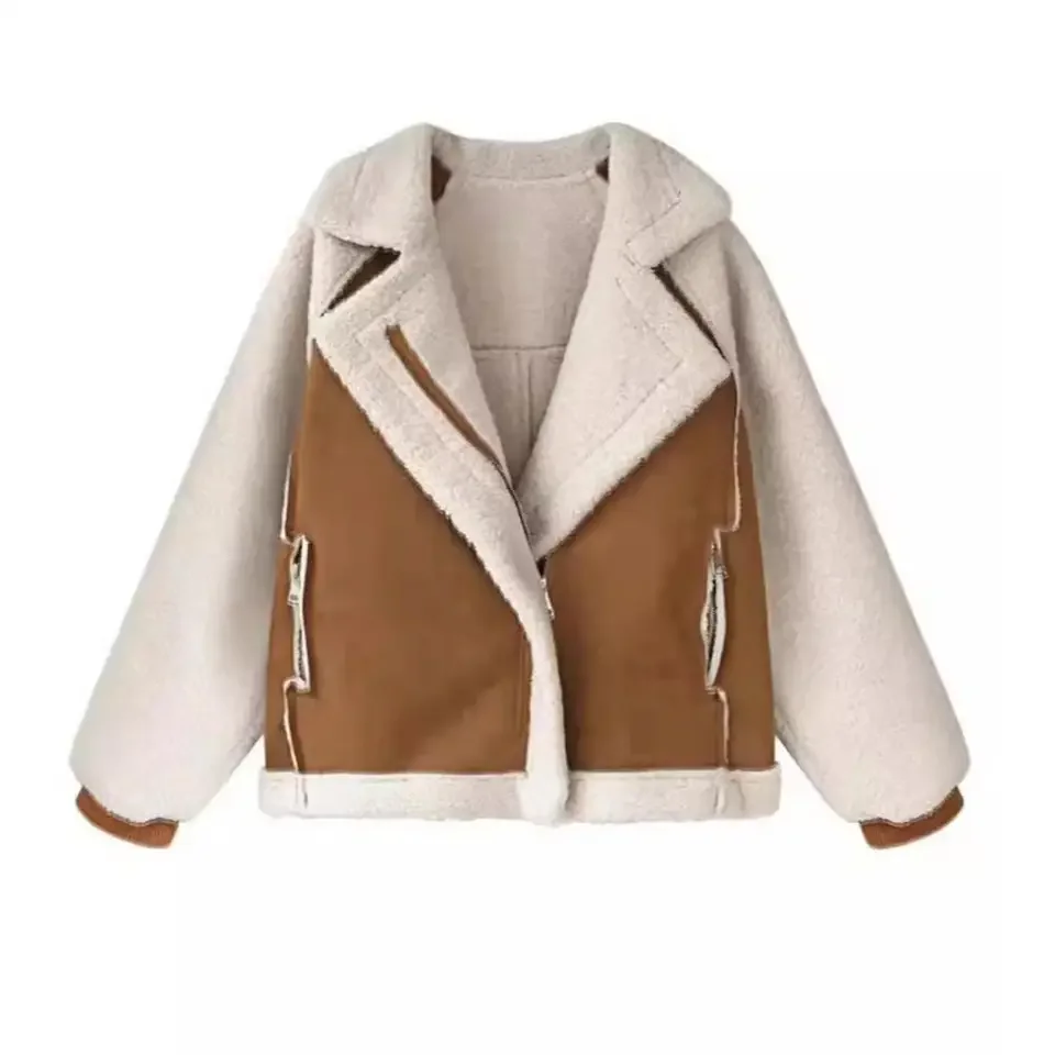 Winter Thick Coat Stylish Lambswool Windproof Coat with Zippered Pockets for Women Warm Winter with Heat Retention