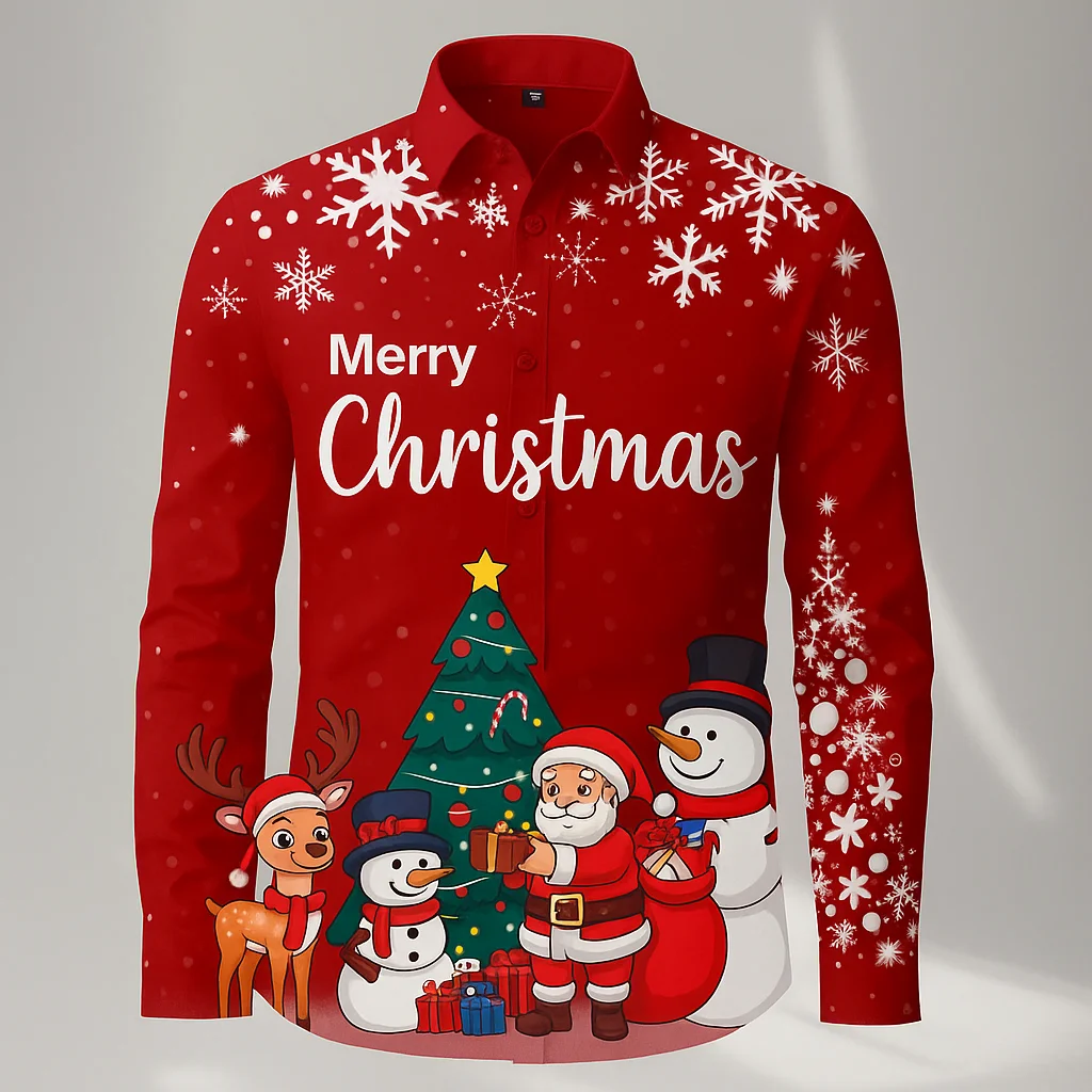 

Рождественская мужская рубашка со снеговиком и снежинкой на рождественскую тематику, рубашка на пуговицах с длинным рукавом, забавная уличная праздничная весенне-осенняя отложная рубашка