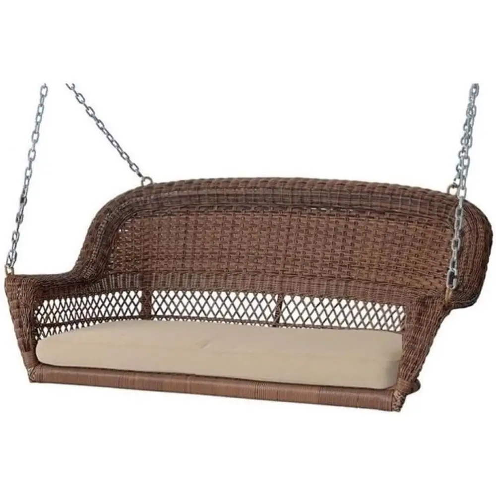 

Cushioned Wicker Swing for Patio Porch in Beige and Tan